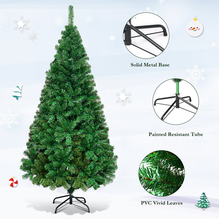 Costway 5Ft/6Ft/7Ft/8Ft Artificial PVC Christmas Tree W/Stand Holiday Season Indoor Outdoor Green