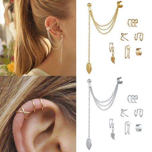 Leaves Non-Piercing Ear Clip Earrings for Women Gold Star Men Simple Fake Cartilage Ear Cuff Jewelry Clip D&#39;Oreille