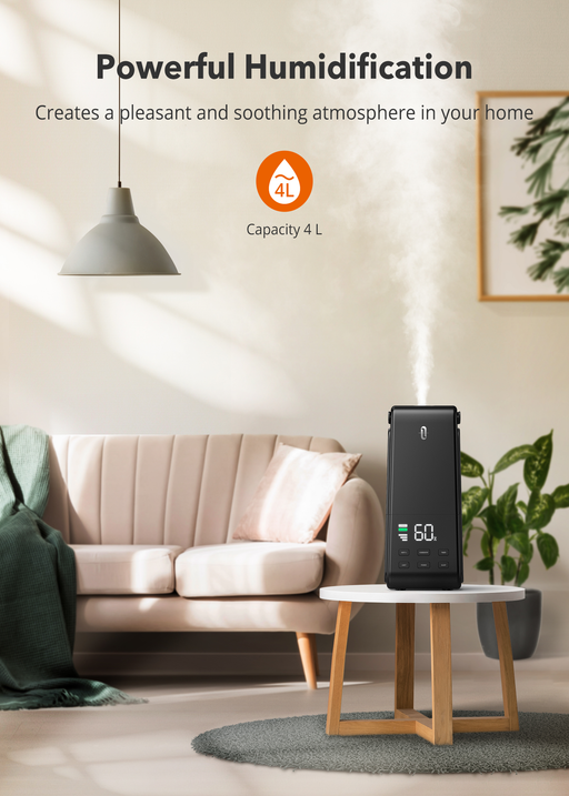 TaoTronics Humidifiers, 4L Ultrasonic Cool Mist Humidifier with Automatic Humidity Monitoring, Quiet Operation, LED Display, Easy to Clean and Fill, Sleep Mode for Large Bedroom/Living Room/ Office