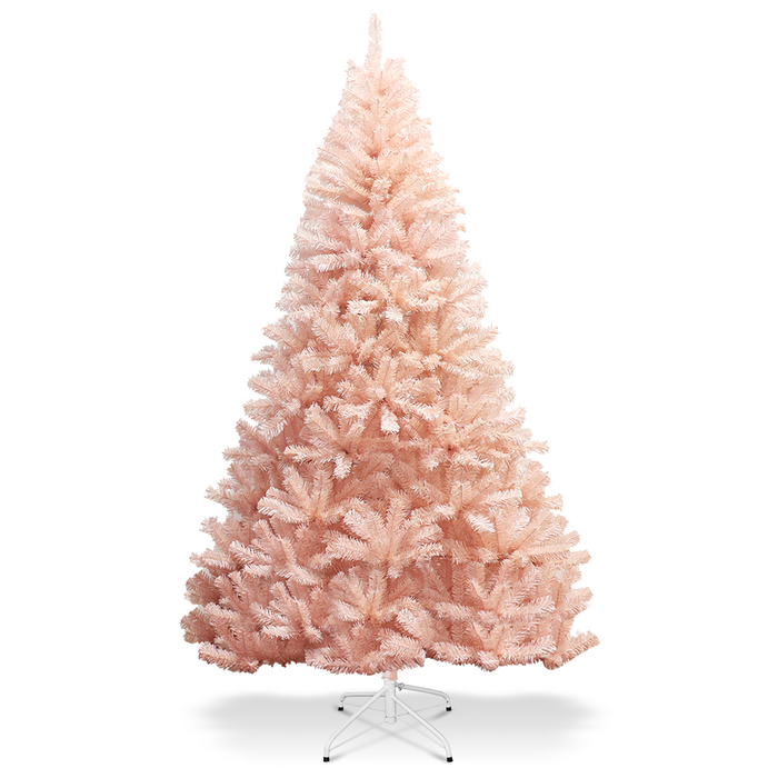 Costway Pink Unlit Fir Hinged Full Metal Christmas Tree, 6'