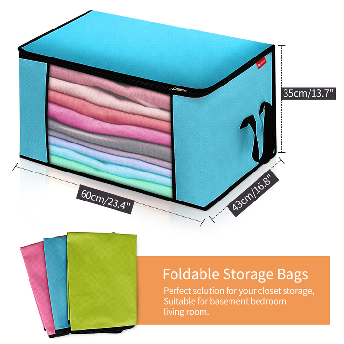 Storage Bags for Clothes, Oxford Large Capacity Closet Organizers and Storage Bags with Clear Window, Multi-Pieces Clothing Storage Bags for Clothes, Blankets and Bedding, Waterproof  Durable Foldable