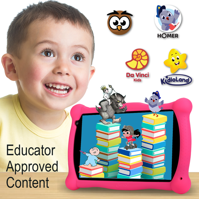 Kids Tablet with Teacher Approved Apps ($150 Value), Contixo 2021 Edition, 7-Inch IPS HD Display, Wifi, Android 10, 2GB RAM 16GB ROM, Protective Case with Kickstand and Stylus, V10-Pink