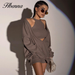 Hbenna Knitted 2 Pieces Set Women V-Neck Long Sleeve Long Pullover With Crop Top Casual Streetwear Solid Autumn Sets Long Sets