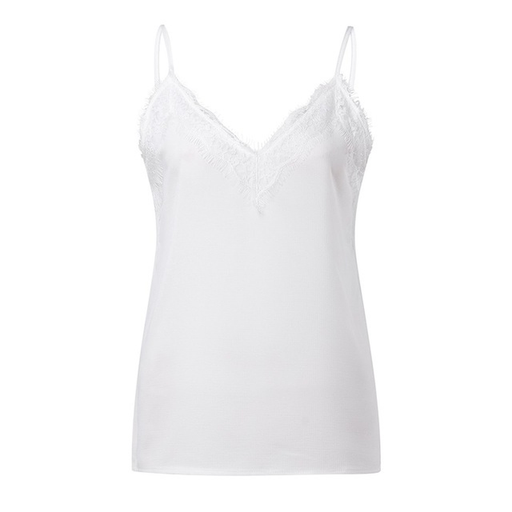 Black White Women Vest Top V Neck Lace Spaghetti Strap Tank Tops Casual Sleeveless Shirts Blouse Camisetas Tirantes Mujer