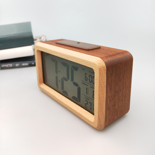Solid Wood Table Clock Desktop Alarm Clock Room Living Room Decoration Electronic Clock Fashion Electronic Office Desk Clock