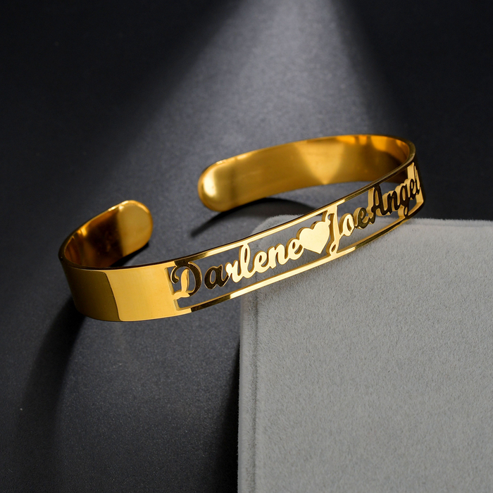 Atoztide Customized Letter Name Bracelet Personalized Custom Bangles Women Men Rose Gold Stainless Steel Chrismas Jewelry Gift