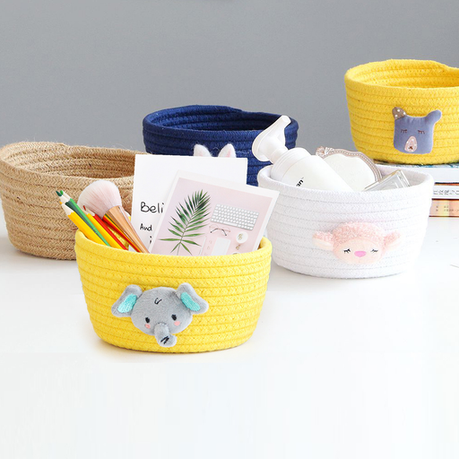 Cartoon Cute Animals Hand Woven Storage Basket Kids Toys Desktop Organizer Sundries Storage Box Laundry Baskets
