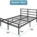 Kingso Queen Bed Frame with Headboard, No Box Spring Needed Black 14 Inch Metal Platform Bed Frame with Storage,Heavy Duty Steel Slat Bed Frame -Queen Size