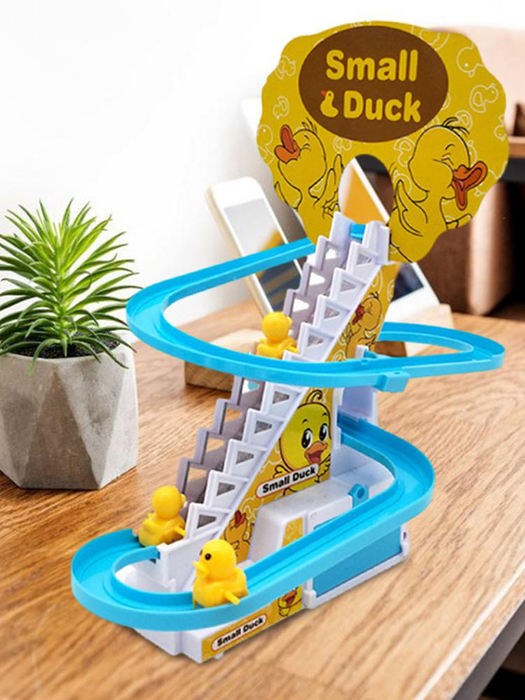 Pig Action Figures Toy DIY Rail Racing Track Small Duck Climbing Stairs Toy Electric Car Staircase Music Educational Toy for Kid