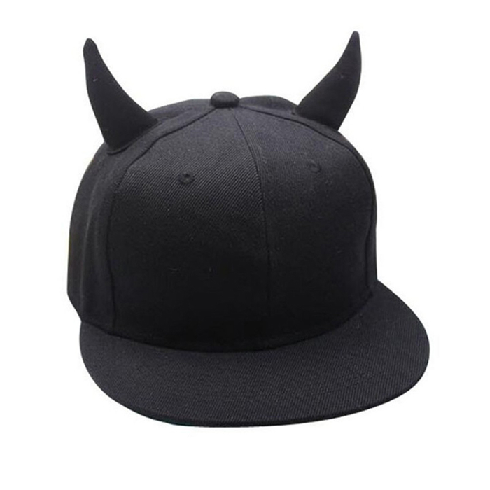 Men Women Hip-Hop Hat Black Cotton Punk Horn Baseball Cap Snapback Cap with Horns Wholesale