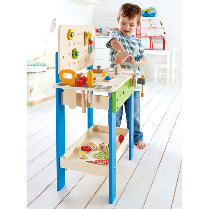 Hape Wooden Child Master Tool and Workbench Toy Pretend Builder Set for Kids 3+