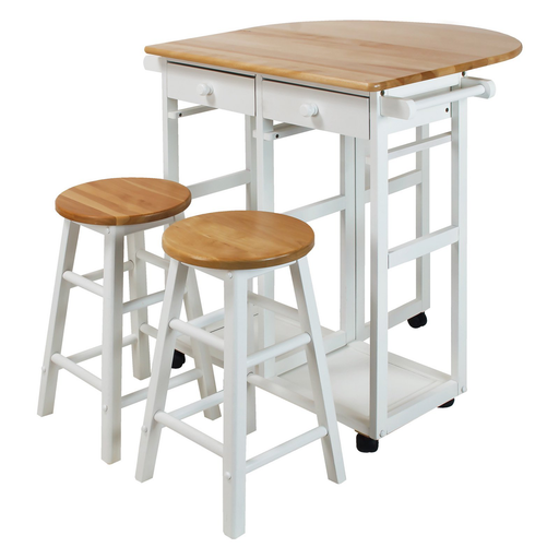 Casual Home Breakfast Kitchen Cart with Drop - Leaf Table - White