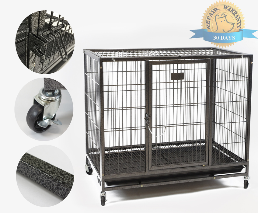 Homey Pet Stackable Dog Cage with Wheel & Tray, 37"L x 23"W x 31"H