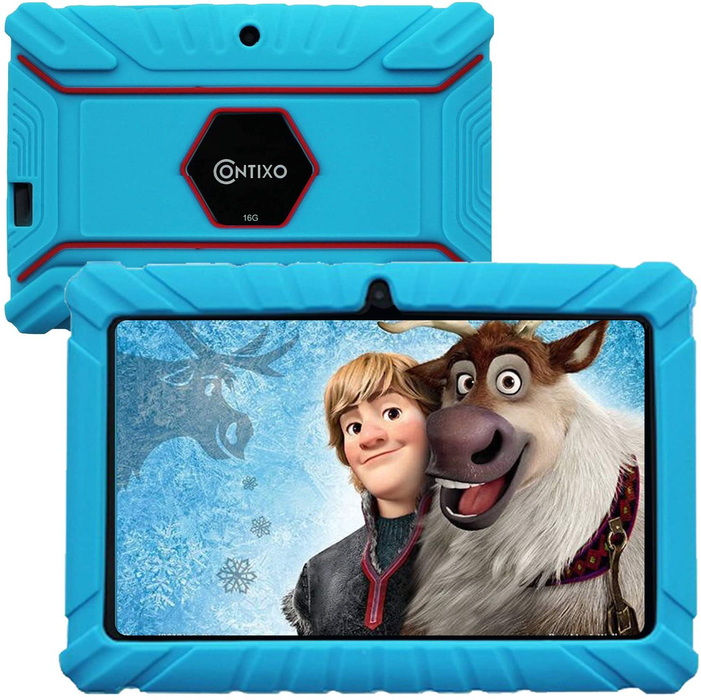 Contixo 7" Kids Tablet 16GB Wi-Fi Android Tablet for Kids Bluetooth Parental Control Pre-Installed Learning Tablet App for Toddlers Children Kid-Proof Protective Case, V8-2 Blue