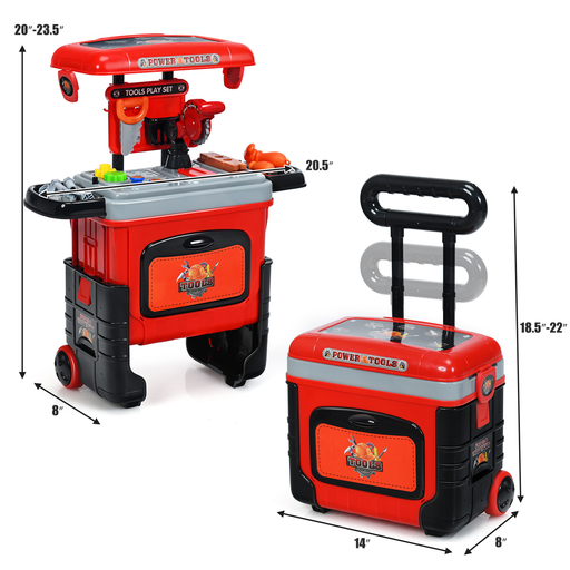 Gymax 2 in 1 Travel Suitcase Toy Tool Set Workbench Trolley Cases W/ Height Adjustment