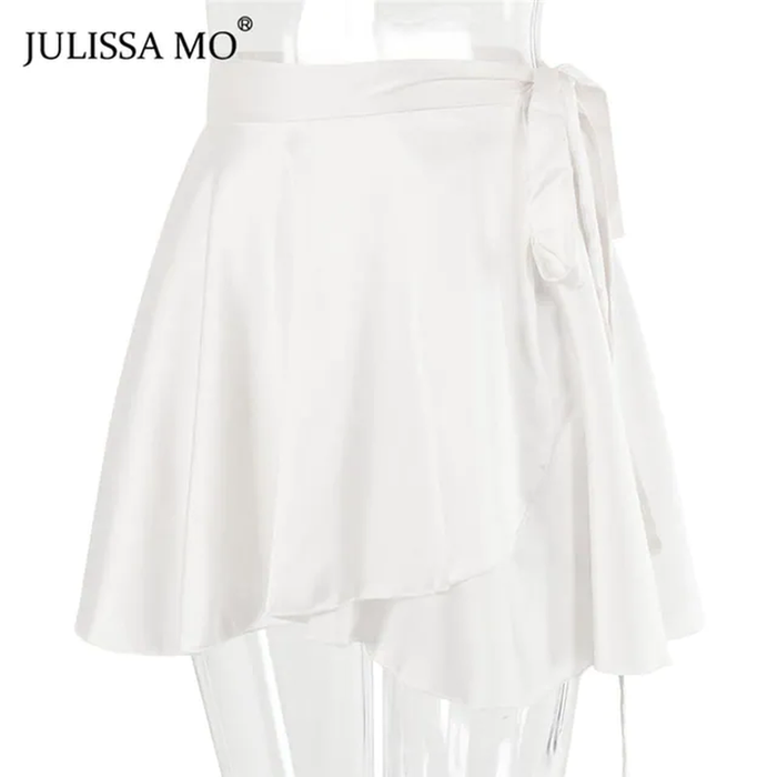 JULISSA MO Two Piece Set Satin Bandage Dress Women Sexy V Neck Buttons Mini Dresses Summer Female Lace up Party Dress Vestidos