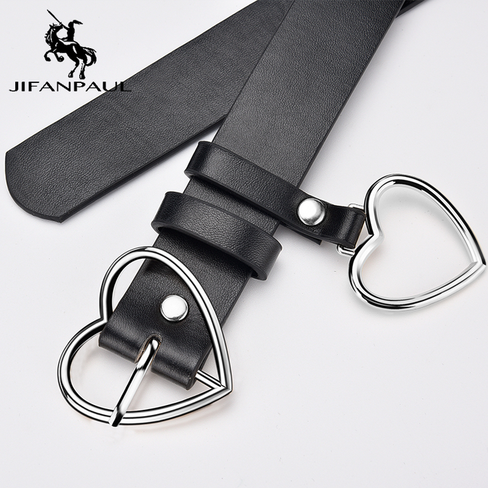 JIFANPAUL New Sweetheart Buckle with Adjustable Ladies Luxury Brand Cute Heart-Shaped Thin Belt High Quality Punk Fashion Belts