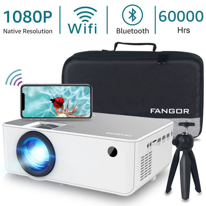FANGOR Full HD Movie Projector, Native 1080P Projector with 230" Projection Size, Support HDMI VGA AV USB with Free Carrying Bag