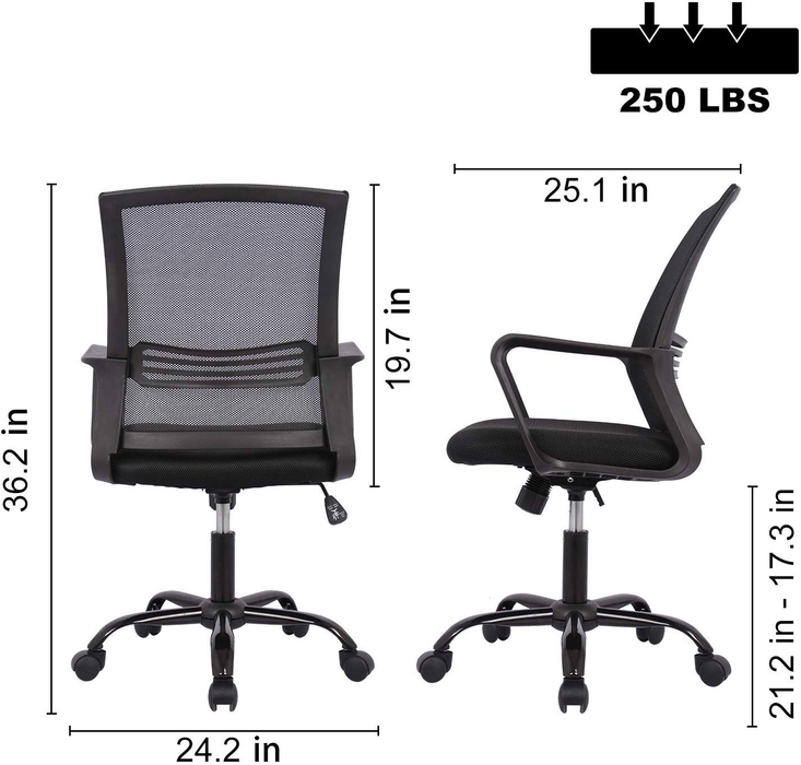 YangMing 250lbs Ergonomic Office Chair Mesh Desk Chair Task Computer Chair Adjustable Stool Back Support Modern Executive Rolling Swivel Chair for Women&Men, Black