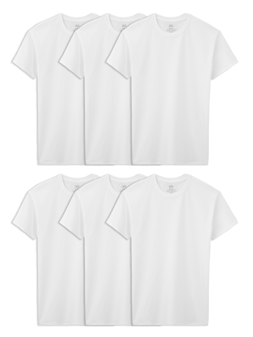 Fruit of the Loom Boys Undershirts, White Crew T-Shirts, 5+1 Bonus Pack Sizes 4-20