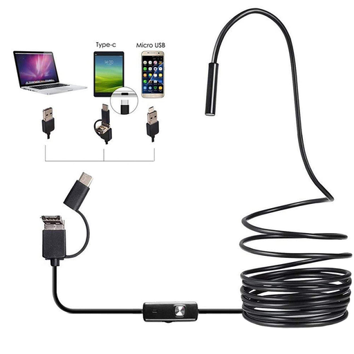 3 in 1 USB Endoscope, Waterproof Endoscope Industrial Borescope Black HD Camera 3 In1 Type-C USB Video, Compatible Phones/Tablets/Computers