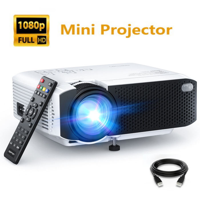 APEMAN Mini Portable Projector, 2021 Upgraded Full 1080P HD and 180" Display Supported, Remote Control