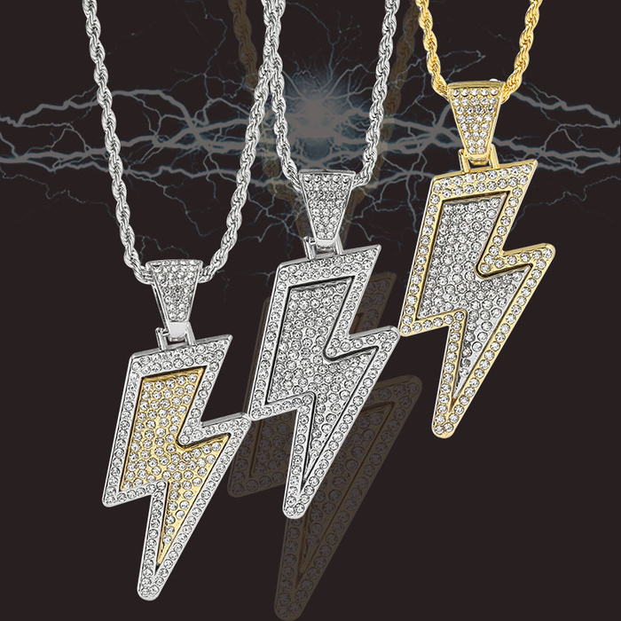 Men Hiphop Lightning Pendant Necklace Full Zircon Choker Necklaces Temperament Trend Jewelry Streetwear Party Accessories