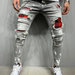 Men&#39;S Skinny Ripped Jeans Fashion Grid Beggar Patches Slim Fit Stretch Casual Denim Pencil Pants Painting Jogging Trousers Men