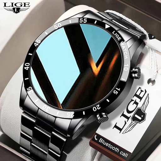 LIGE 2021 Full Circle Touch Screen Steel Band Luxury Bluetooth Call Men Smart Watch Waterproof Sport Activity Fitness Watch+Box