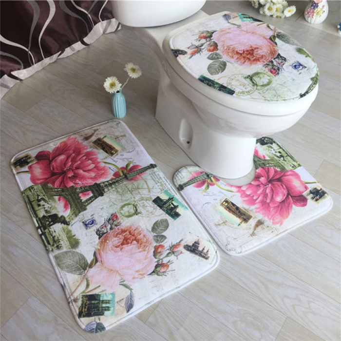 3Pcs Bathroom Mat Set Floor Rugs Embossing Flannel Cushion Toilet Seat Cover Bath Mat for Home Decoration Bathroom Product