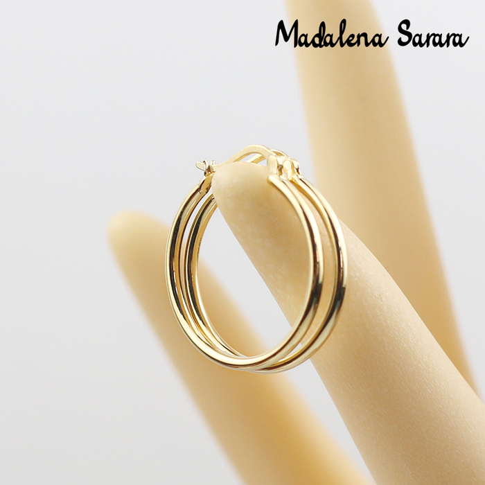 MADALENA SARARA Pure 18K Gold Earrings round Circle Simple Style Women Dangle Earrings