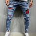 Men&#39;S Skinny Ripped Jeans Fashion Grid Beggar Patches Slim Fit Stretch Casual Denim Pencil Pants Painting Jogging Trousers Men