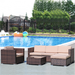 4 Piece Patio Furniture Set with Wicker Chair, 3-Seat Sofa, Ottoman, Glass Table, All-Weather PE Rattan Outdoor Conversation Set for Backyard, Porch, Garden, Poolside, L4496