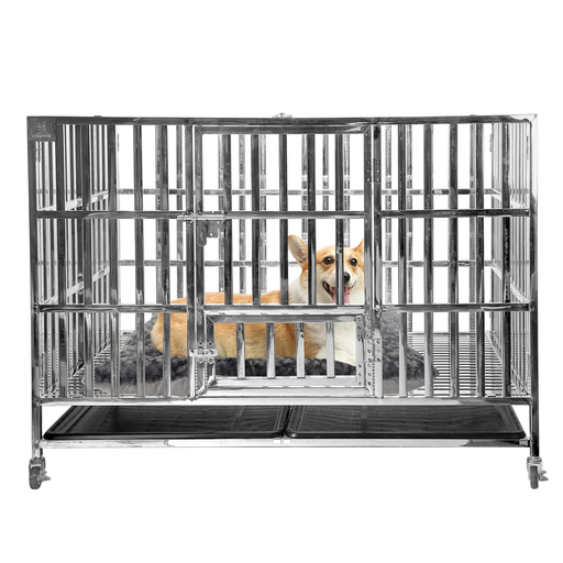 Confote Heavy Duty Stainless Steel Dog Cage Crate Kennel With Deluxe Plush Pet Beds Dog Crate Mattress for Small/Medium/Large Dogs