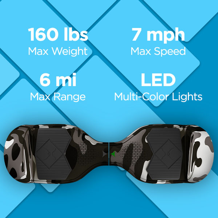 Hover-1 I-200 Hoverboard with Built-In Bluetooth Speaker, LED Headlights, LED Wheel Lights, 7 MPH Max Speed - Camo