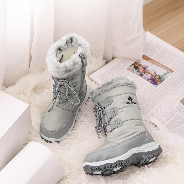 Dream Pairs Kids Boys & Girls Winter Mid Calf Knee High Waterproof Winter Outdoor Snow Boots Nordic Grey Size 2