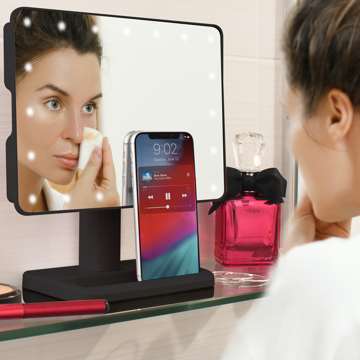 Aduro Vanity Mirror Makeup Mirror with Lights and Bluetooth Speaker Black