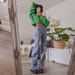 Graphics Stars Patches Mid Waist Women&#39;S Fashion Flared Jeans Harajuku Striped Baggy Aesthetic Oversize Streetwear Iamhotty