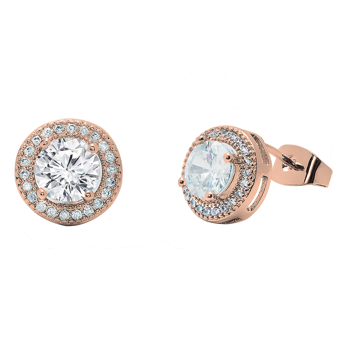 Cate & Chloe Ariel 18K Rose Gold Halo CZ Stud Earrings, Rose Gold Simulated Diamond Earrings, round Cut Earring Studs, Best Gift Ideas for Women, Girls, Ladies, Special-Occasion Jewelry