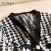Vimly Women Cardigan Autumn 2021 Fashion Long Sleeve Plaid Button Knitted Coat Elegant Clothes Outwear Female Sweater Tops F9307