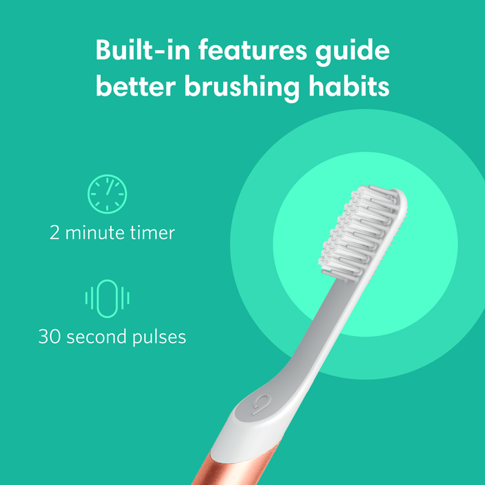 Quip Electric Toothbrush, Built-In Timer + Travel Case, Silver Metal