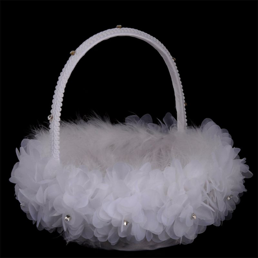 Flower Girl Baskets the Fabric Lace Decoration Cute Handle Flower Girl Basket White Flower Basket for Wedding Decoration
