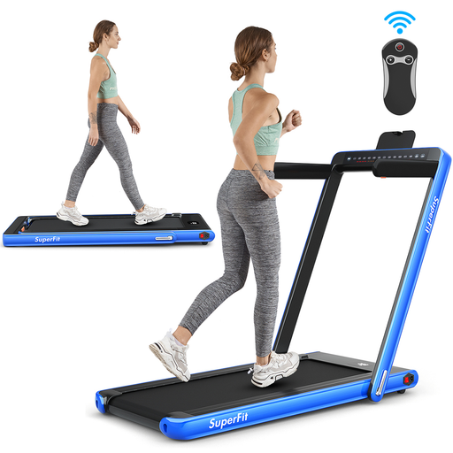 Superfit 2.25HP 2 in 1 Dual Display Folding Treadmill Jogging Machine W/APP Control Blue