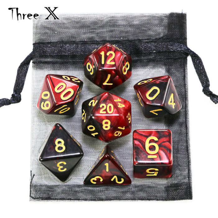 Polyhedral Dice Set with Pouch Double-Colors Gold Numbers of D4 D6 D8 D10 D% D12 D20 for DND RPG Table Games