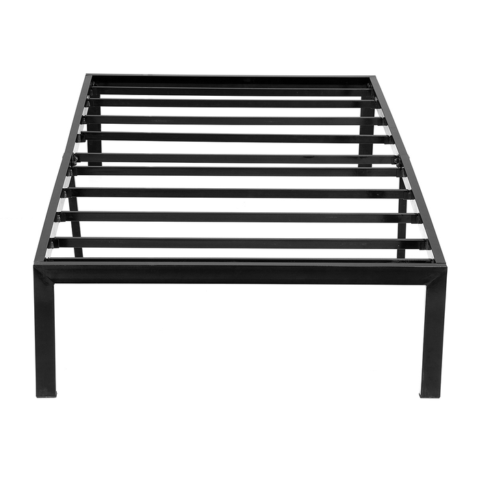 Kingso 14" Tall Twin Bed Frame Black 1500H Steel Platform Metal Bed Frame with Storage, Heavy Duty Steel Slat and Anti-Slip Support, No Box Spring Needed-Twin Size
