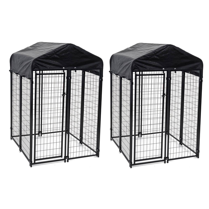 Lucky Dog Uptown Welded Wire Outdoor Dog Kennel with Cover, 4'L x 4'W x 6'H, 2 Pack