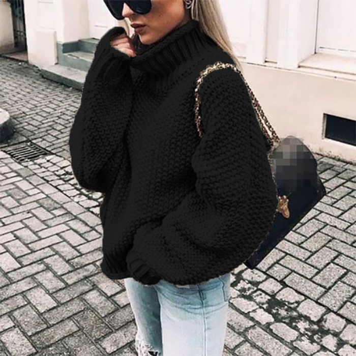 Womens Knitted Sweater Fashion Oversized Autumn Winter Tops Turtleneck Sweater Casual Knitted Long Sleeve Pullover Streetwear