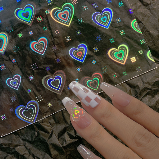 1Sheet Gradient Aurora Heart Shape Nail Stickers Flashing Dynamic Love Nails Decal Laser Manicure Decoration for Nail Art Design