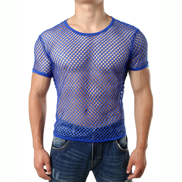 Mens Transparent Sexy Mesh T Shirt 2021 New See through Fishnet Long Sleeve Muscle Undershirts Nightclub Party Perform Top Tees