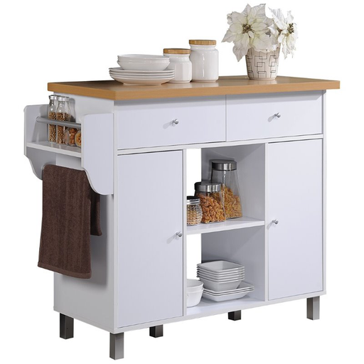 Pemberly Row Kitchen Island with Spice Rack in White